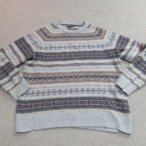 J.Crew Sweater Large Gray Fair Isle Lambswool Blend Raglan